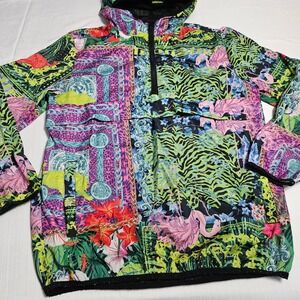 REASON Women Tropical Flamingo Zebra Jungle Print Hooded Anorak Jacket Size S‎